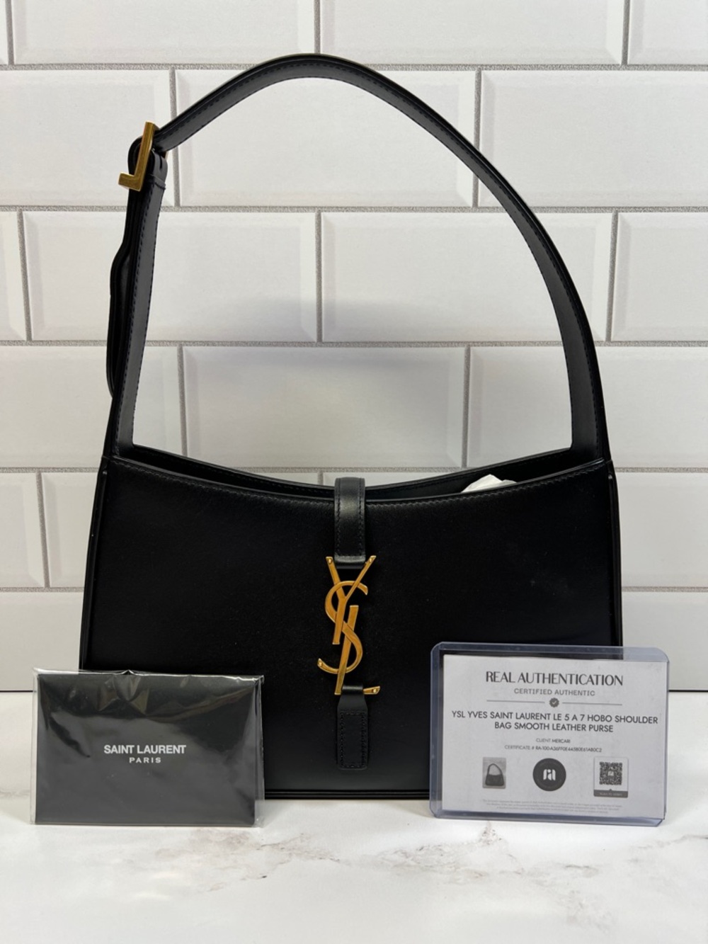 YSL Yves Saint Laurent Le 5 A 7 Hobo Shoulder Bag Smooth Leather Purse